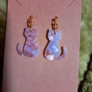 Hand crafted pink and blue cat earrings NWT